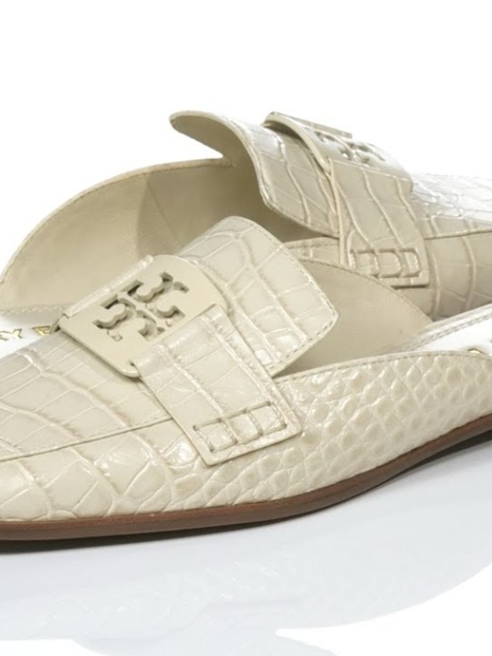 Tory Burch Cream Georgia Croc-Embossed Mule Loafers